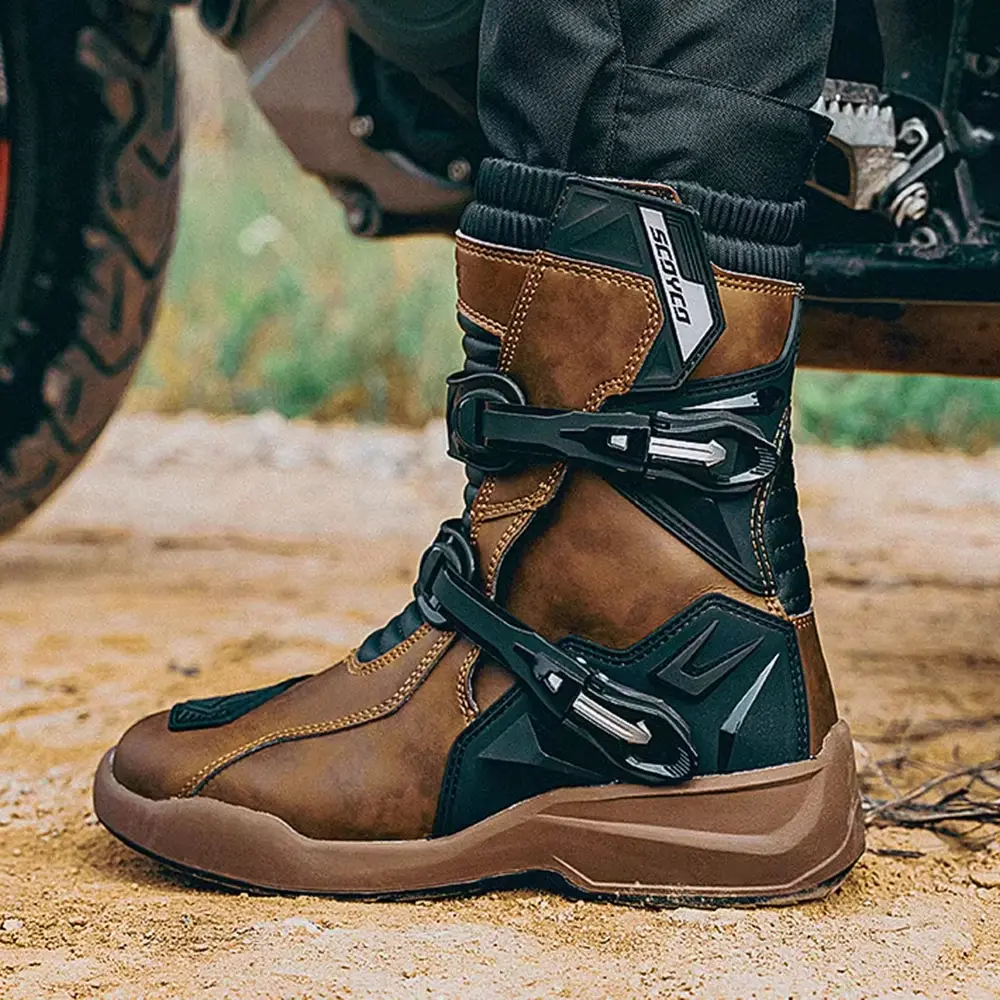 SCOYCO Motorcycle Riding Boots Motorcycle Tour Boots Waterporoof Rally Shoes Four Seasons Men Ankle TPU Protections EU 39-46