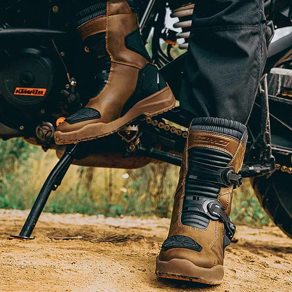 SCOYCO Motorcycle Riding Boots Motorcycle Tour Boots Waterporoof Rally Shoes Four Seasons Men Ankle TPU Protections EU 39-46