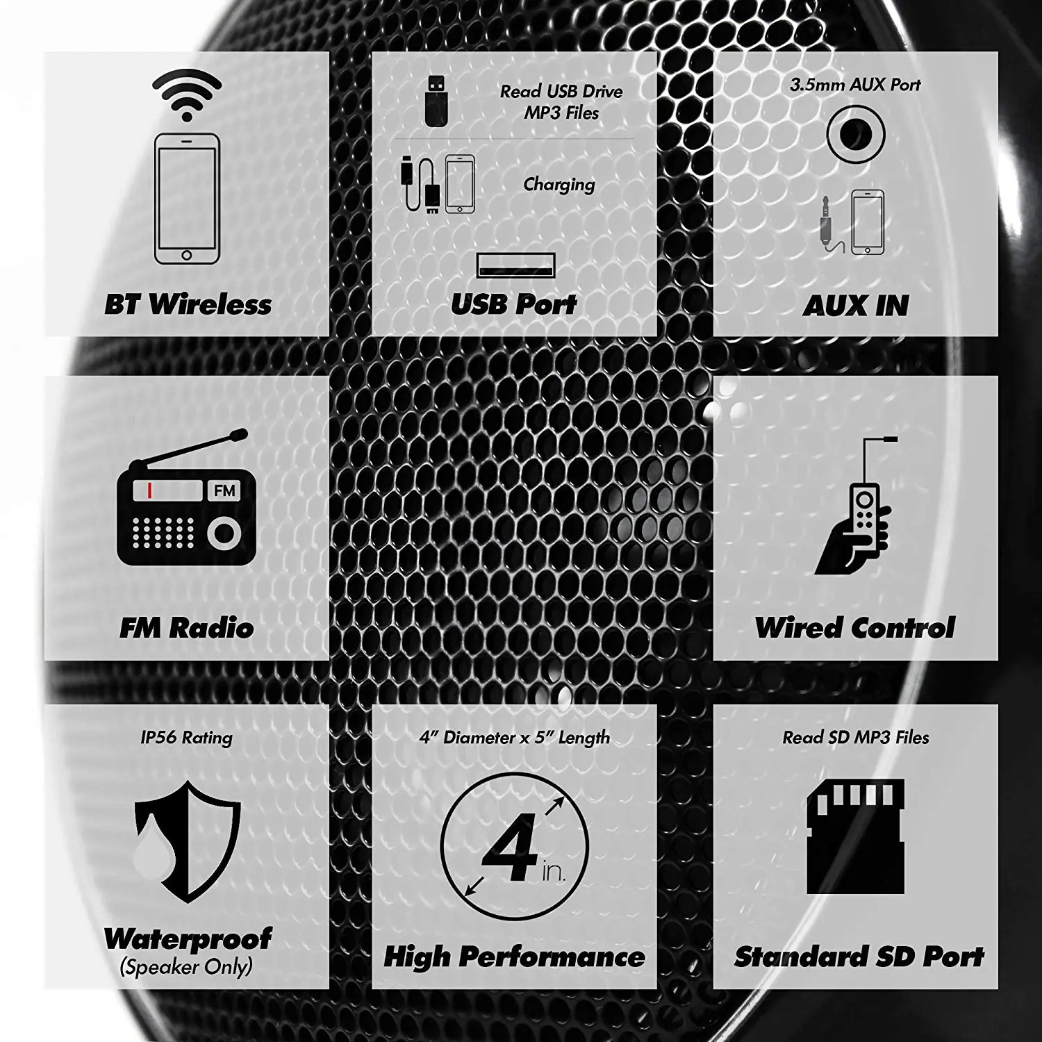 4pcs Motorcycle Audio Bluetooth Motorcycle Speakers Amplifier Boat Waterproof Motocross Stereo Player USB, AUX Wired Control