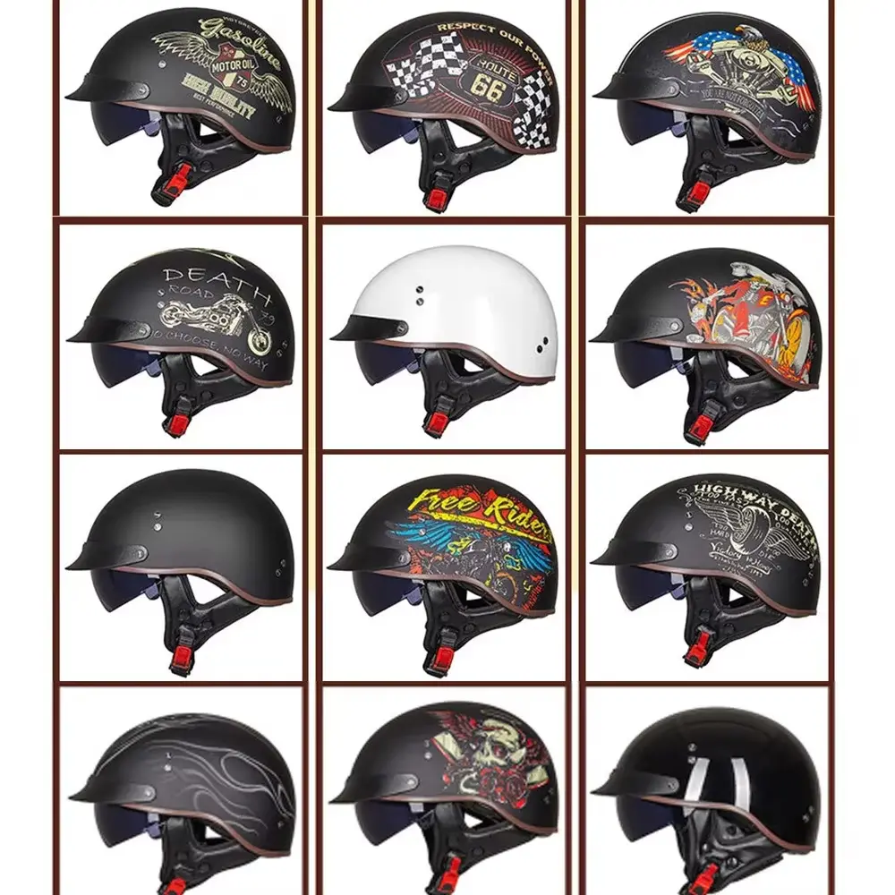 Retro Motorbike Helmet Summer Men Motocross Riding Protective Half Helmet Women Motorcycle DOT Certification Helmet