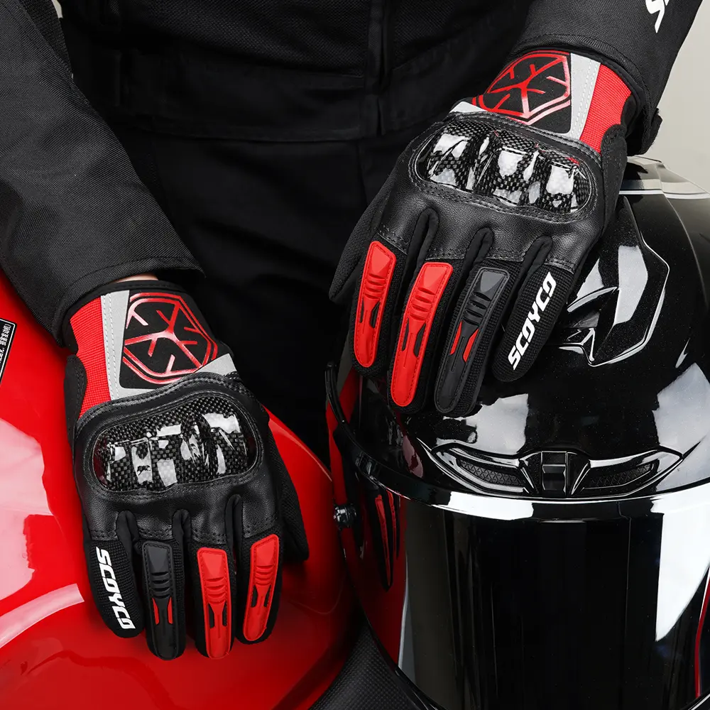 Unisex Motorcycle Red Gloves Windproof All-Season Wear-Resistant Comfortable for Men and Women Reliable Grip for Motorcycling