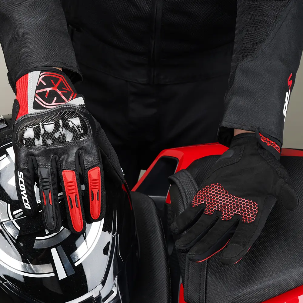 Unisex Motorcycle Red Gloves Windproof All-Season Wear-Resistant Comfortable for Men and Women Reliable Grip for Motorcycling
