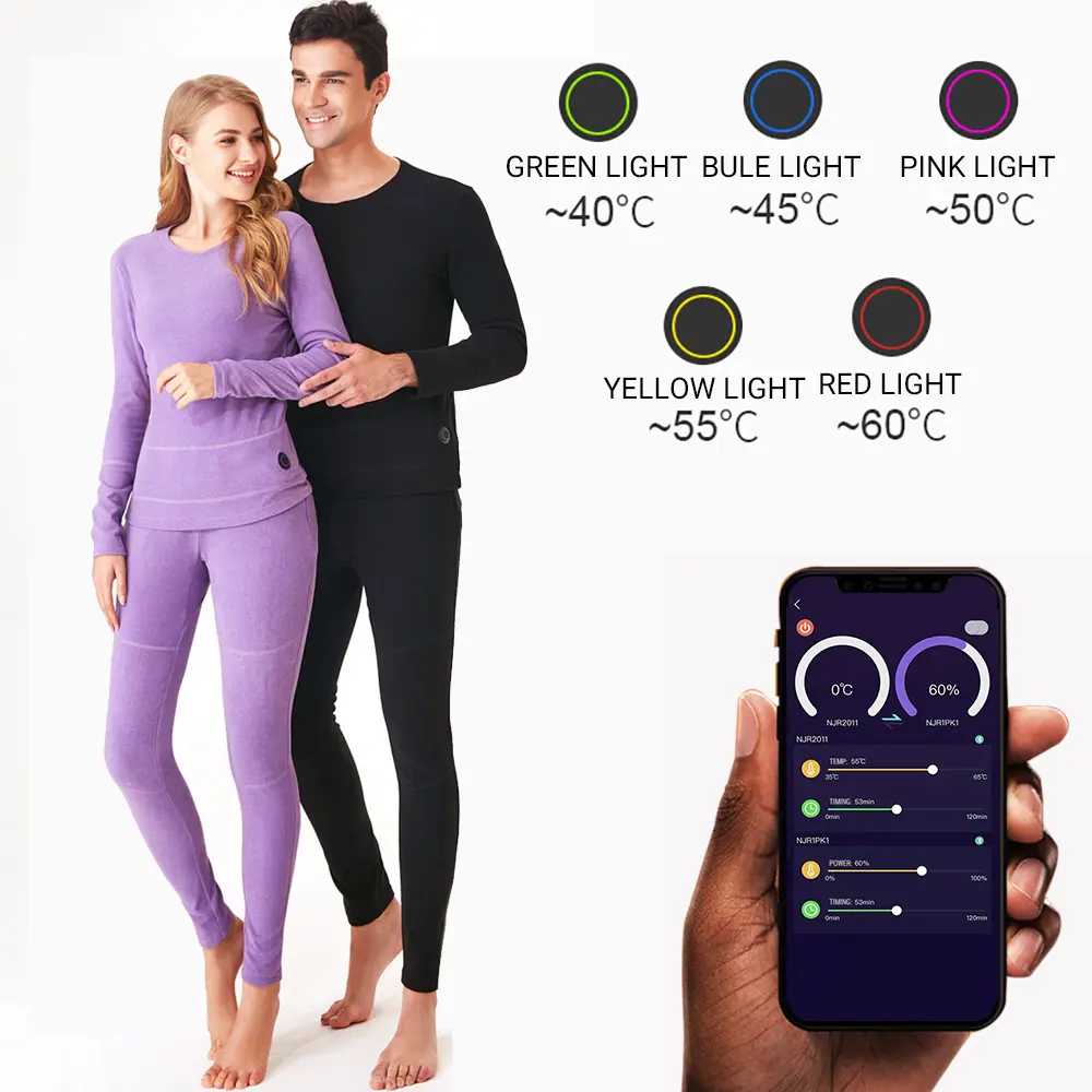 Winter Heated Underwear Suit Smart Phone APP Control Temperature USB Battery Powered  Fleece Thermal Motorcycle Jacket