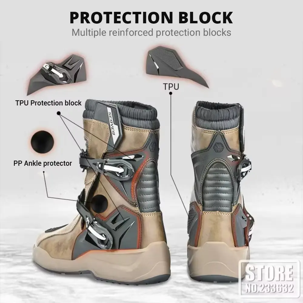 SCOYCO Motorcycle Boots Motorcycle Tour Boots Waterporoof Rally Shoes Four Seasons Men Ankle TPU Protections Moto Riding Boots