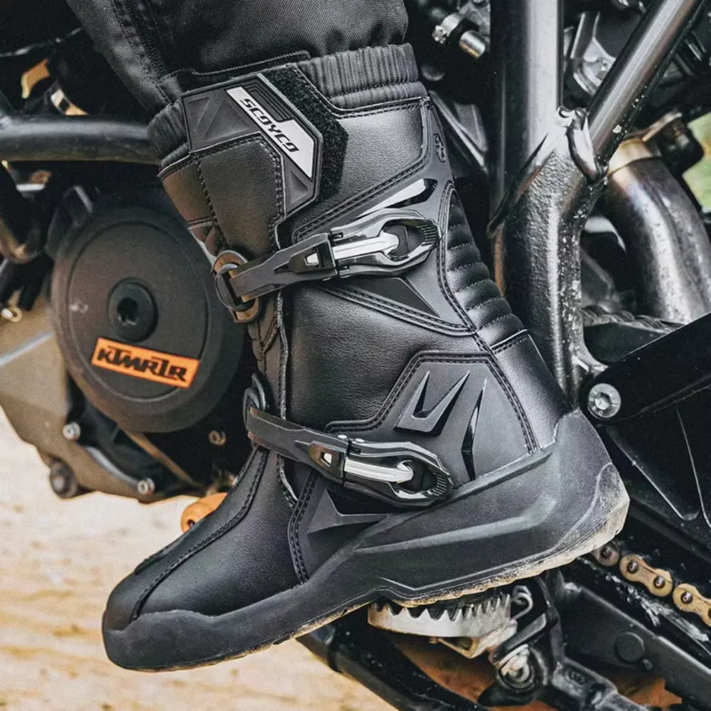 SCOYCO Motorcycle Boots Motorcycle Tour Boots Waterporoof Rally Shoes Four Seasons Men Ankle TPU Protections Moto Riding Boots