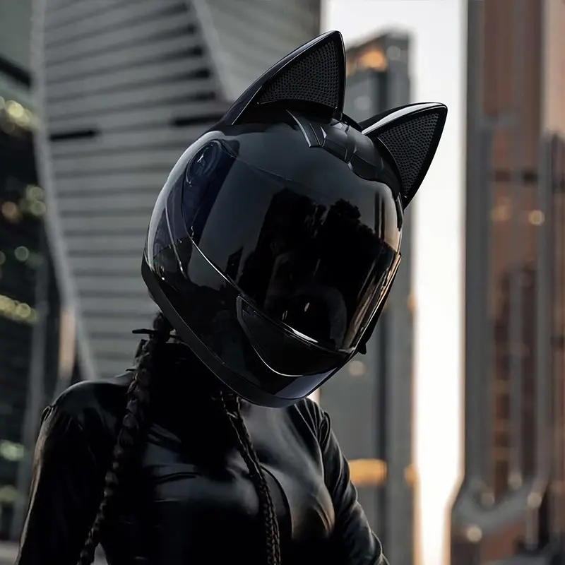 Motorcycle Cat Ear Helmet Capacete Casque Full Face Helmets Moto Ear Personality Motorbike Helmet Motocross DOT Approved Helmet