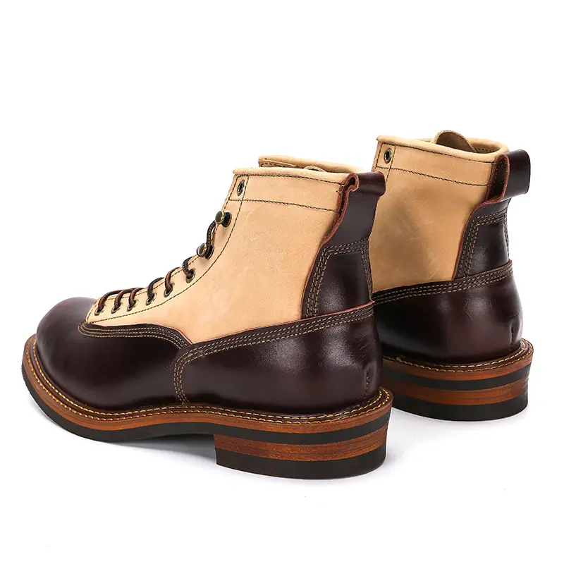 Mens Color Block Motorcycle Boots Genuine Leather Motorbike Riding Boots Waterproof Hight-Top Moto Boots Rider Workwear Shoes