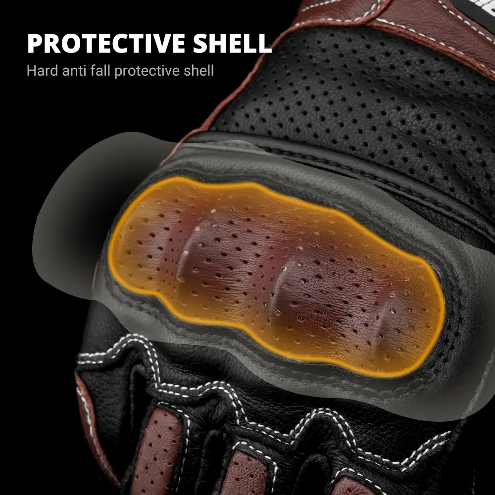 Breathable Leather Riding Gloves Retro Touchscreen Design Unisex Motorcycle Gloves with Flex Zones for Scrambler Street Bike