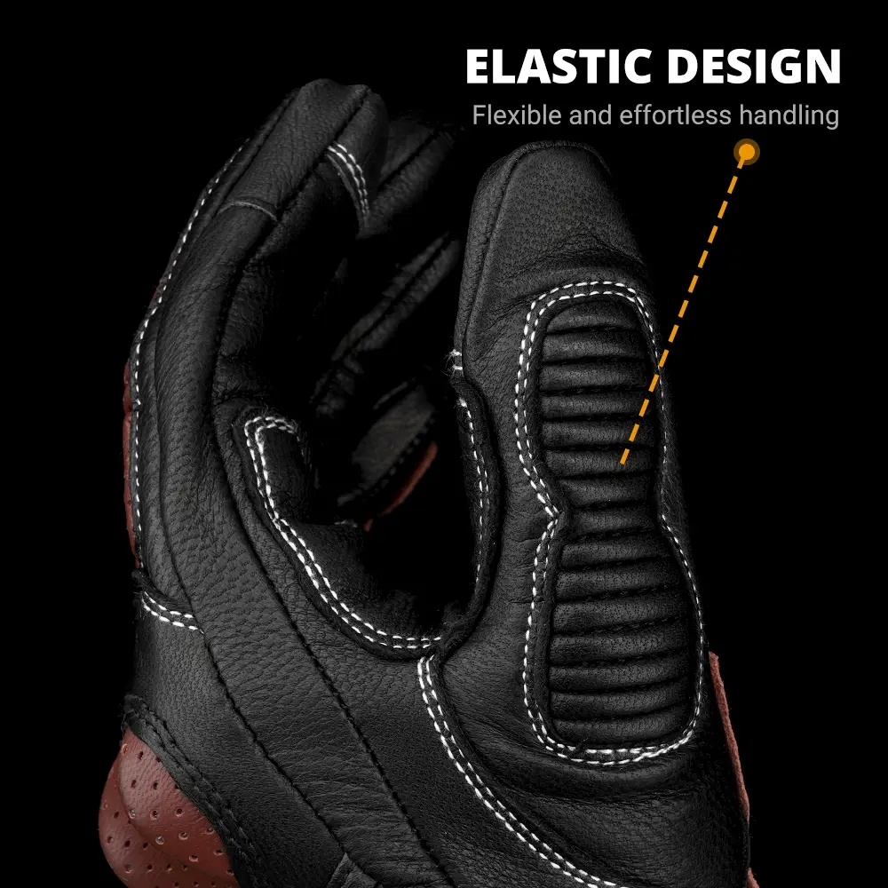 Breathable Leather Riding Gloves Retro Touchscreen Design Unisex Motorcycle Gloves with Flex Zones for Scrambler Street Bike
