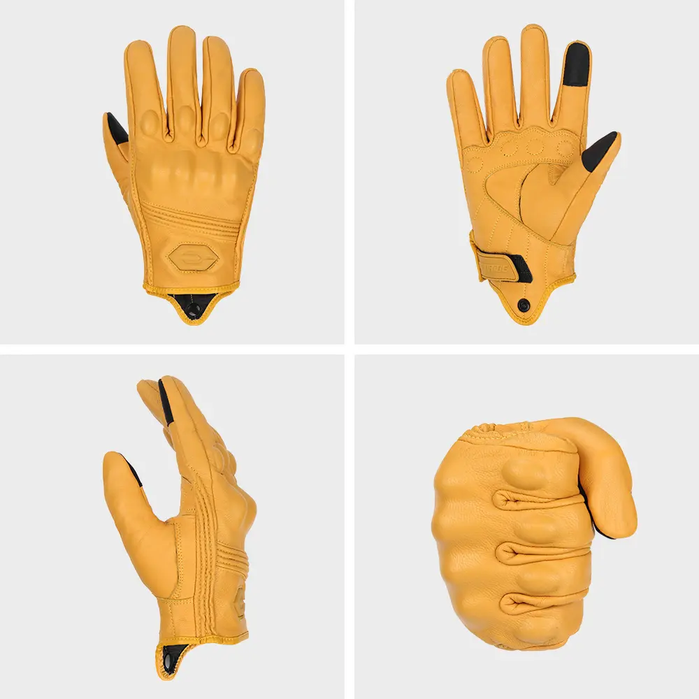New Motorcycle Gloves Leather With Hole Men Motorbike Riding Gloves Touch Screen Breathable Moto Motocross Anti Fall Black