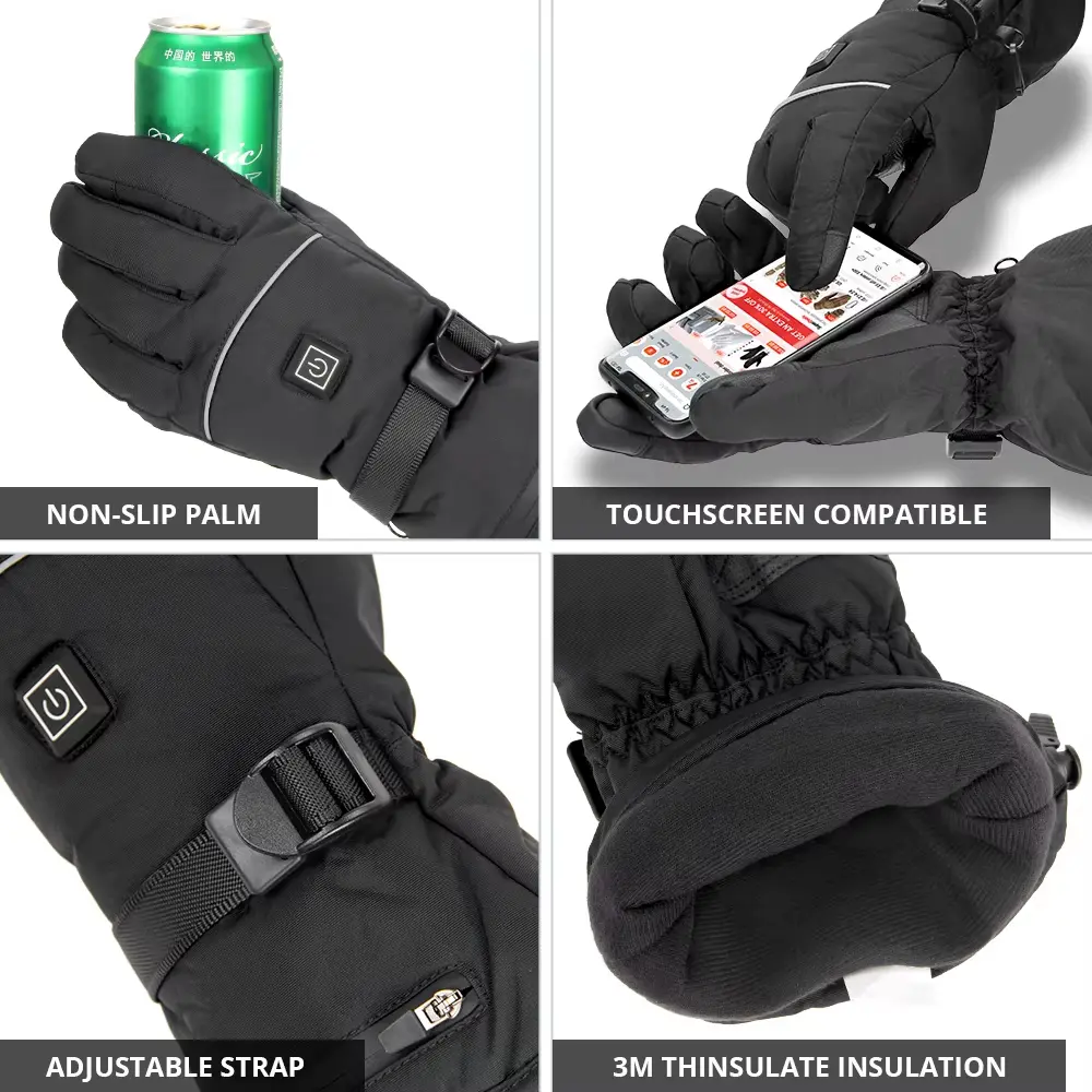Snow Motorcycle Gloves, Winter Heating Gloves, Warm, Waterproof, Rechargeable Snow Mobile Heating Gloves For Men And Women