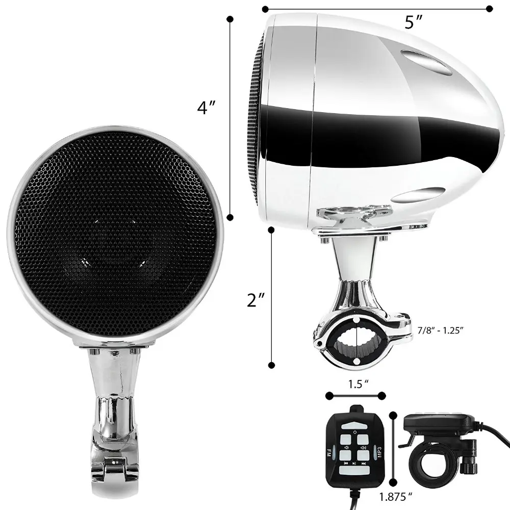 Waterproof Motorcycle Stereo Bluetooth Radio Speakers High-End ATV UTV Audio Play System With USB AUX MP3 300W Amplifer 4 Inches