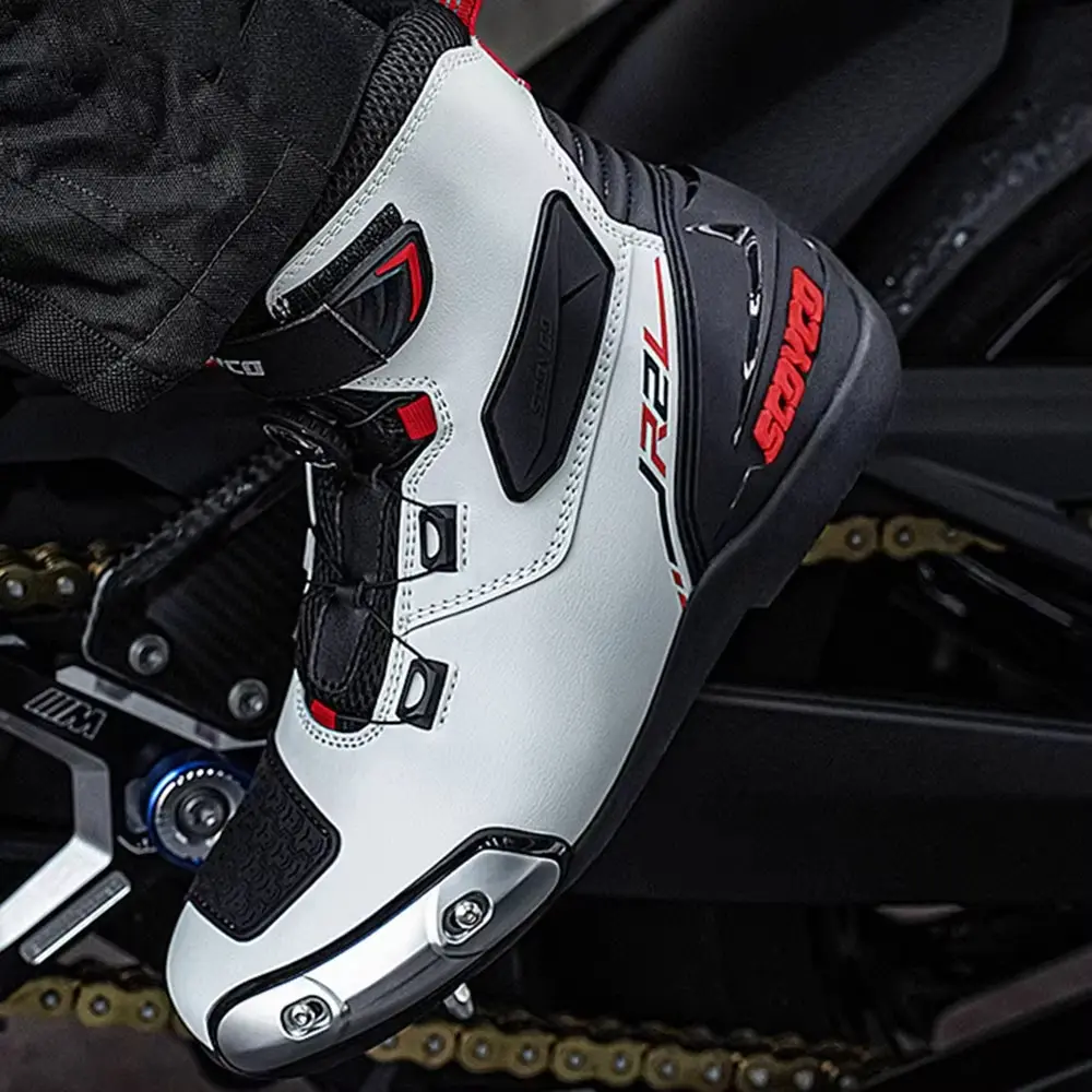 SCOYCO Motorcycle Boots Botas Moto Microfiber Leather Motocross Off-Road Racing Boots Motorbike Riding Shoes Men Moto Boots