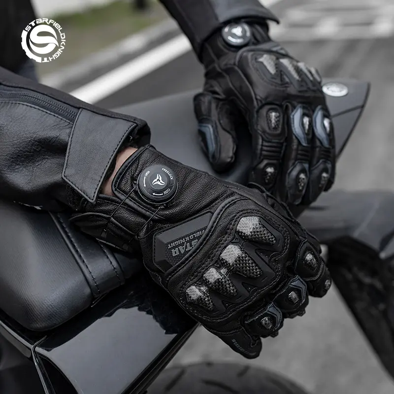 Motorcycle Gloves Black Gold Racing Genuine Leather Motorbike Road Riding Protective Gloves Four Seasons Universal Touch Screen