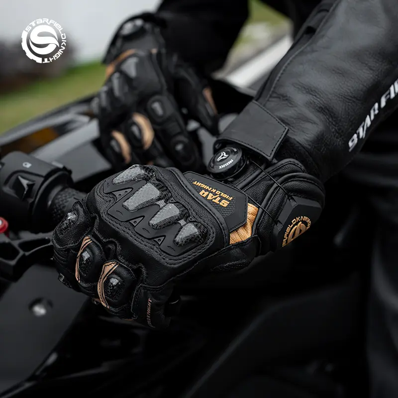 Motorcycle Gloves Black Gold Racing Genuine Leather Motorbike Road Riding Protective Gloves Four Seasons Universal Touch Screen