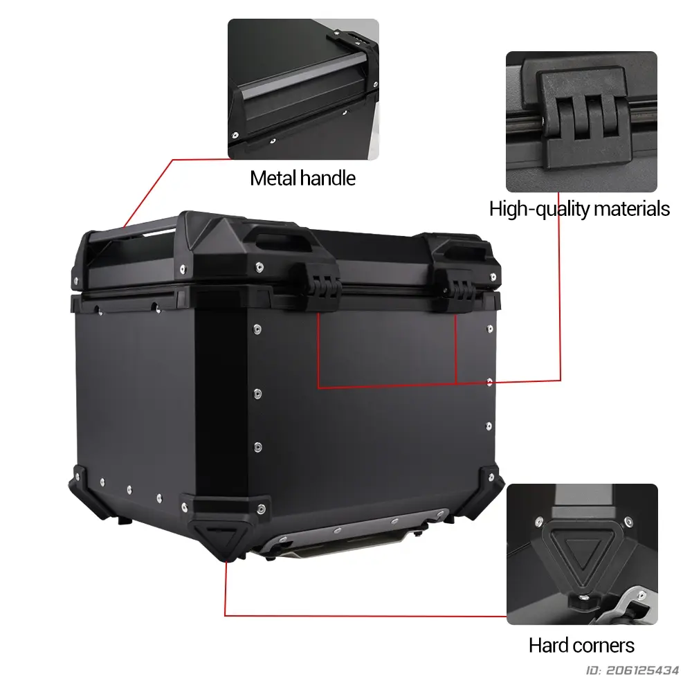 Motorcycle Aluminum Top Box Universal 65L Tail Storage Box Anti-theft Waterproof Moto Luggage Box With Mounting Rack Accessories