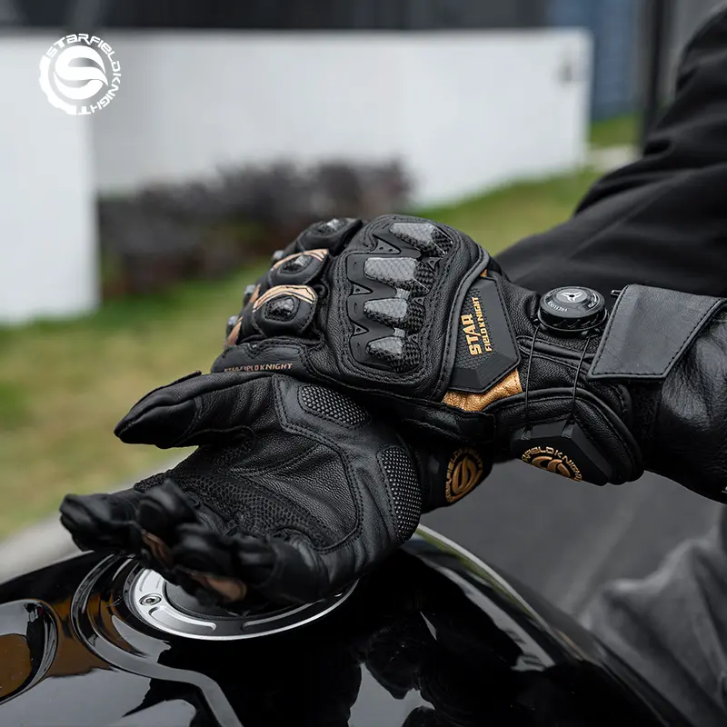 Motorcycle Gloves Black Gold Racing Genuine Leather Motorbike Road Riding Protective Gloves Four Seasons Universal Touch Screen