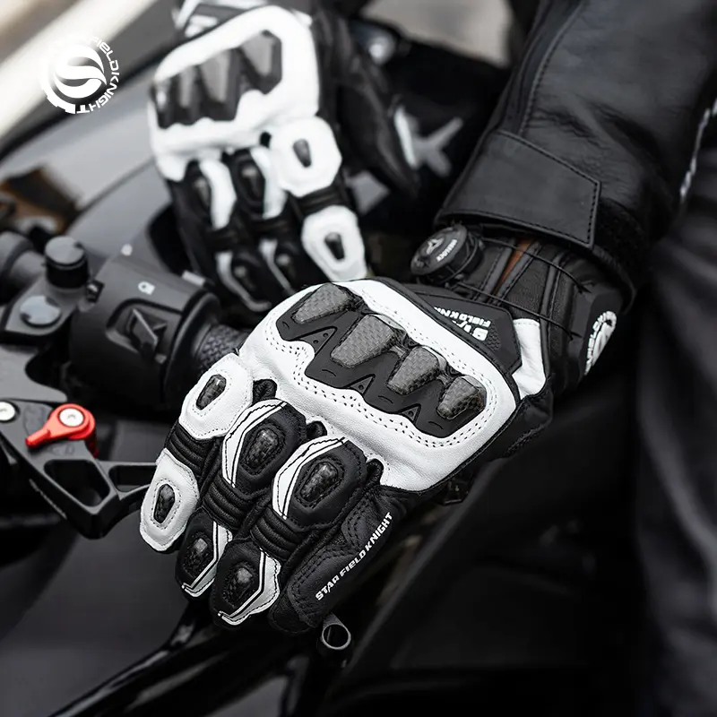 Motorcycle Gloves Black Gold Racing Genuine Leather Motorbike Road Riding Protective Gloves Four Seasons Universal Touch Screen