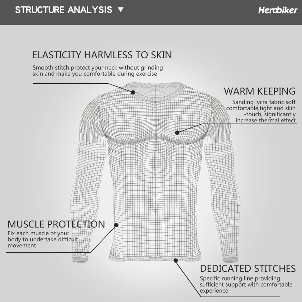 HEROBIKER Motorcycle Thermal Underwear Set Men's Motorcycle Skiing Winter Warm Base Layers Tight Long Johns Tops & Pants Set