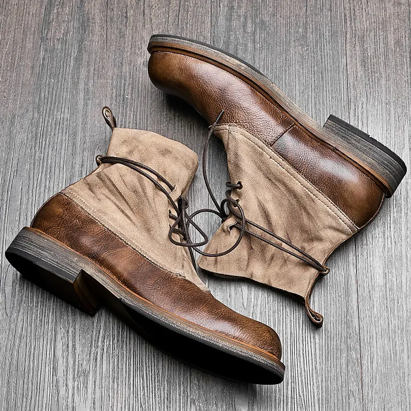 Retro Cowhide Motorcycle Boots Men Quality Breathable Motorbike Leather Boots Wear Resistant Moto Riding Shoes Summer Winter