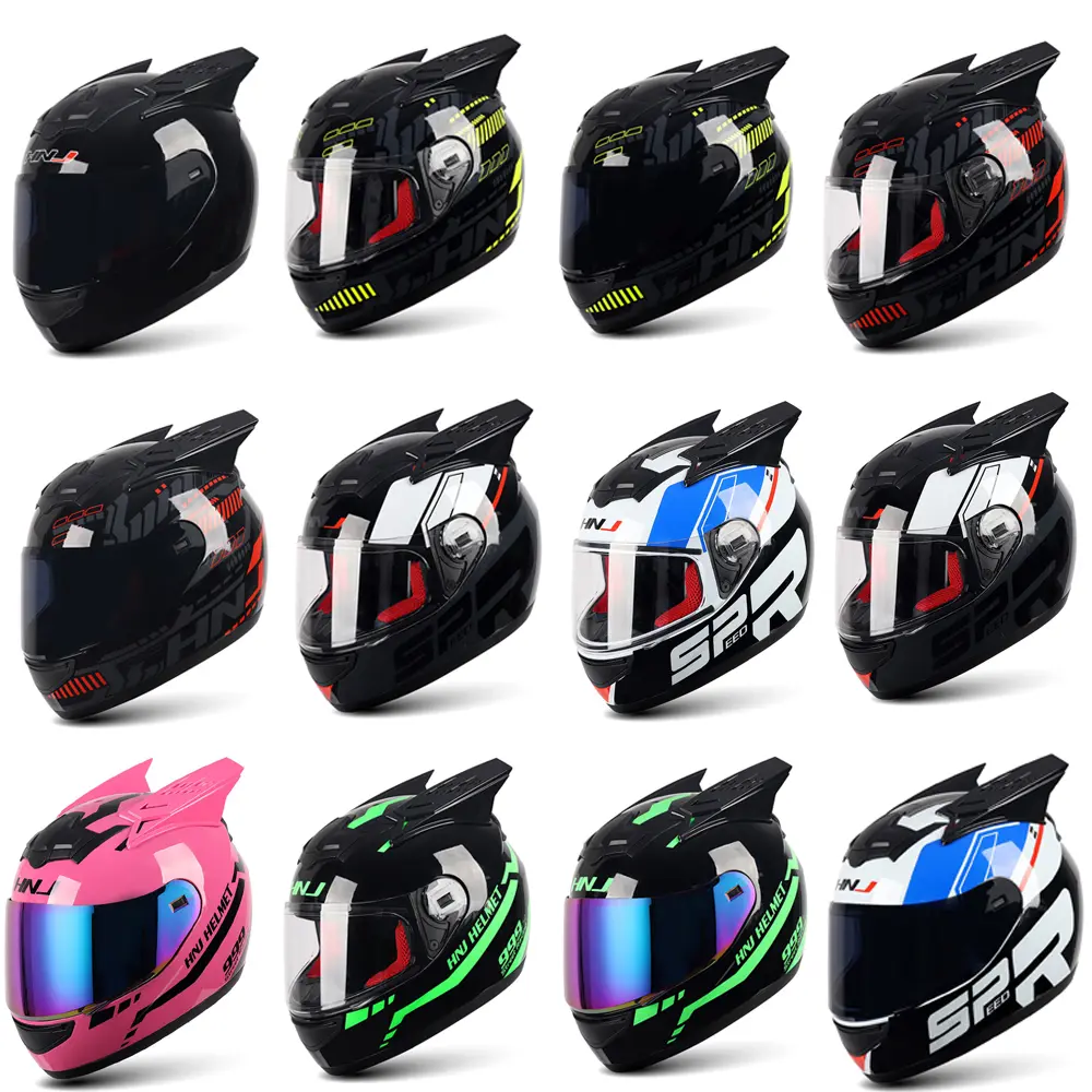 Full Face Motorcycle Helmet Cat Ear Off Road Motocross Helmets Racing Casco Moto DOT Approved Safety Modular Flip Helm Helmet