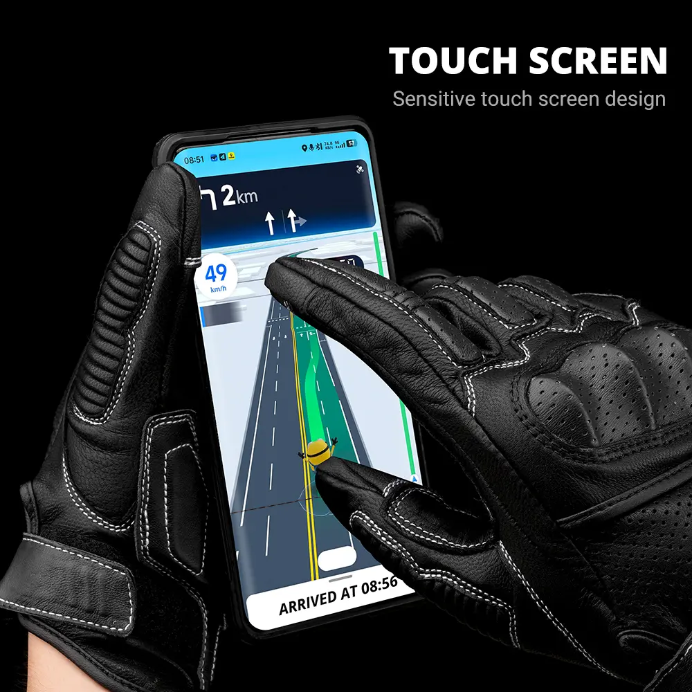 Retro Motorcycle Gloves Unisex Soft Leather With Airflow Perforated Knuckles Touchscreen Fingers for Vintage Riding Style Gloves