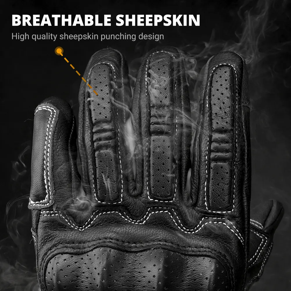 Retro Motorcycle Gloves Unisex Soft Leather With Airflow Perforated Knuckles Touchscreen Fingers for Vintage Riding Style Gloves