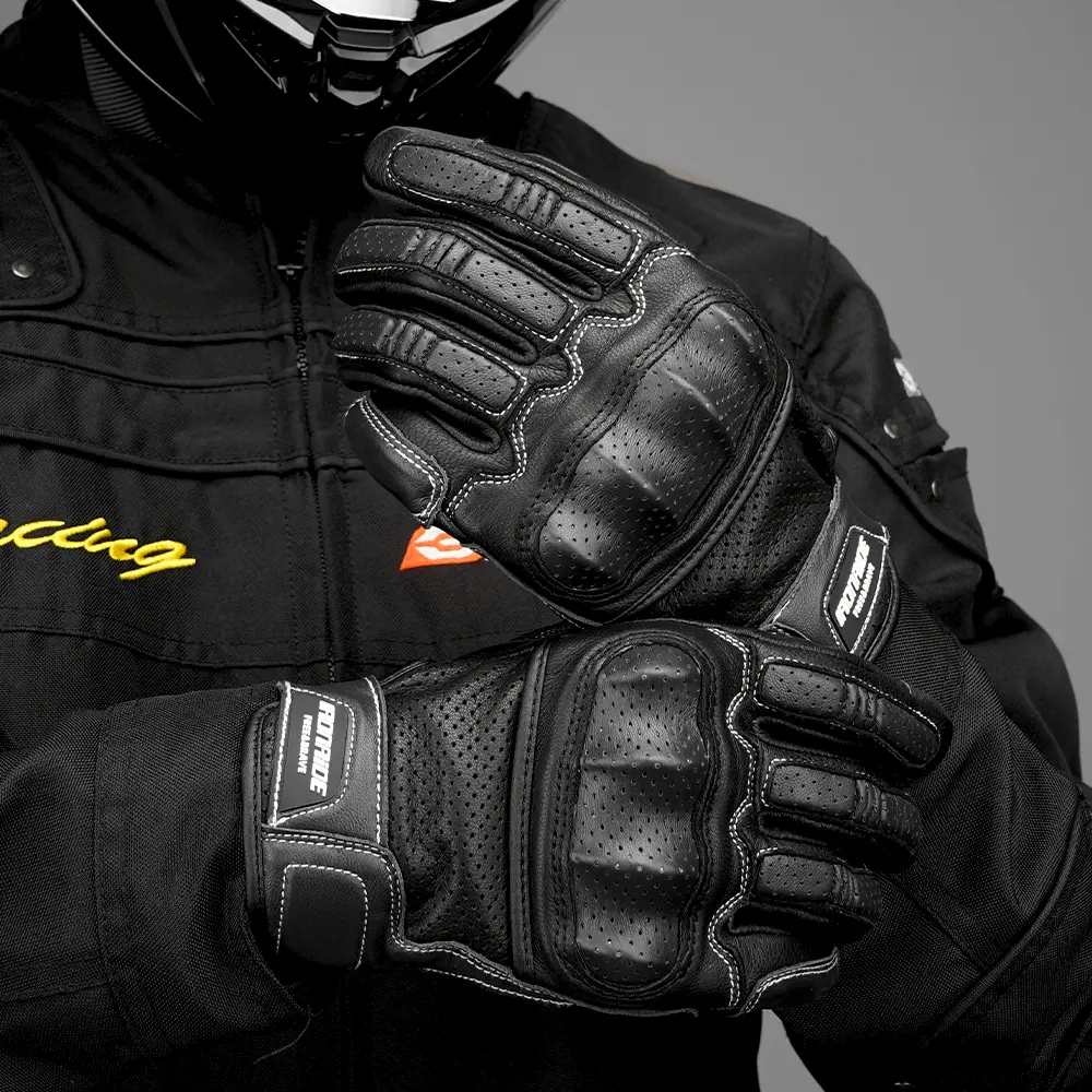 Retro Motorcycle Gloves Unisex Soft Leather With Airflow Perforated Knuckles Touchscreen Fingers for Vintage Riding Style Gloves