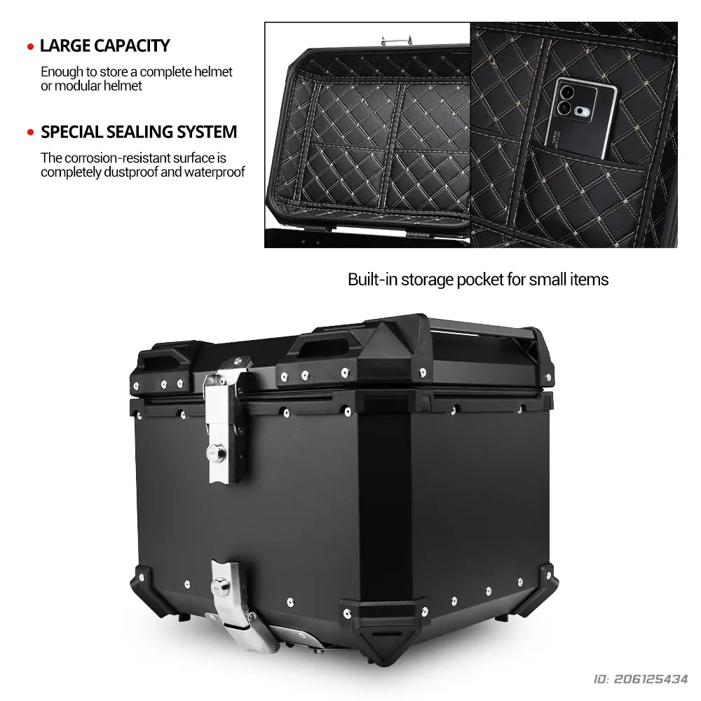 Universal Motorcycle Top Box Case 36L-65L Aluminum Luggage Tail Box Waterproof Storage For Scooter Motorbike Accessories