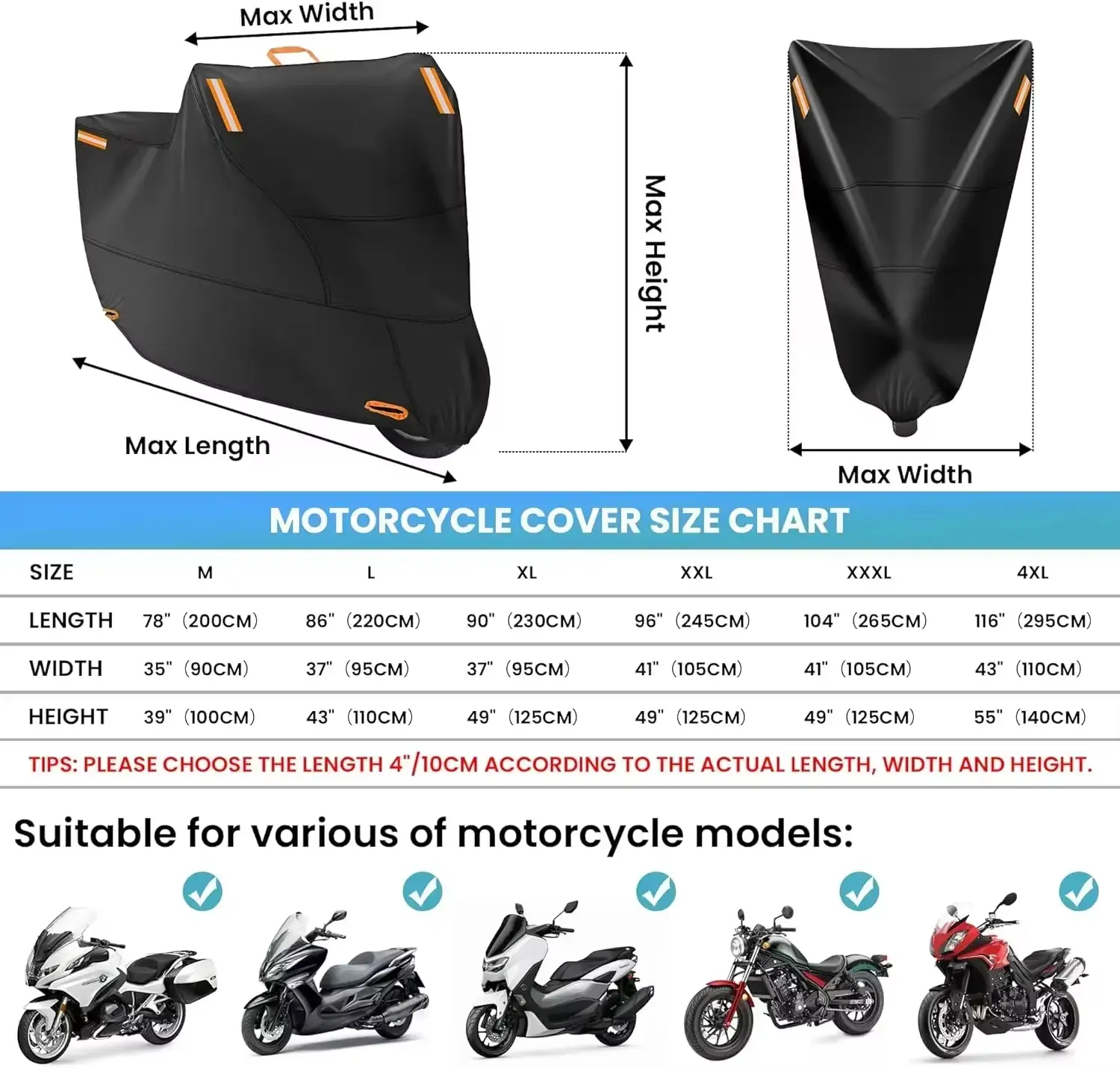 New Four Seasons Universal 300D Oxford Cloth Motorcycle Cover Dustproof Snowproof Rainproof And Uv-resistant Protective Cover