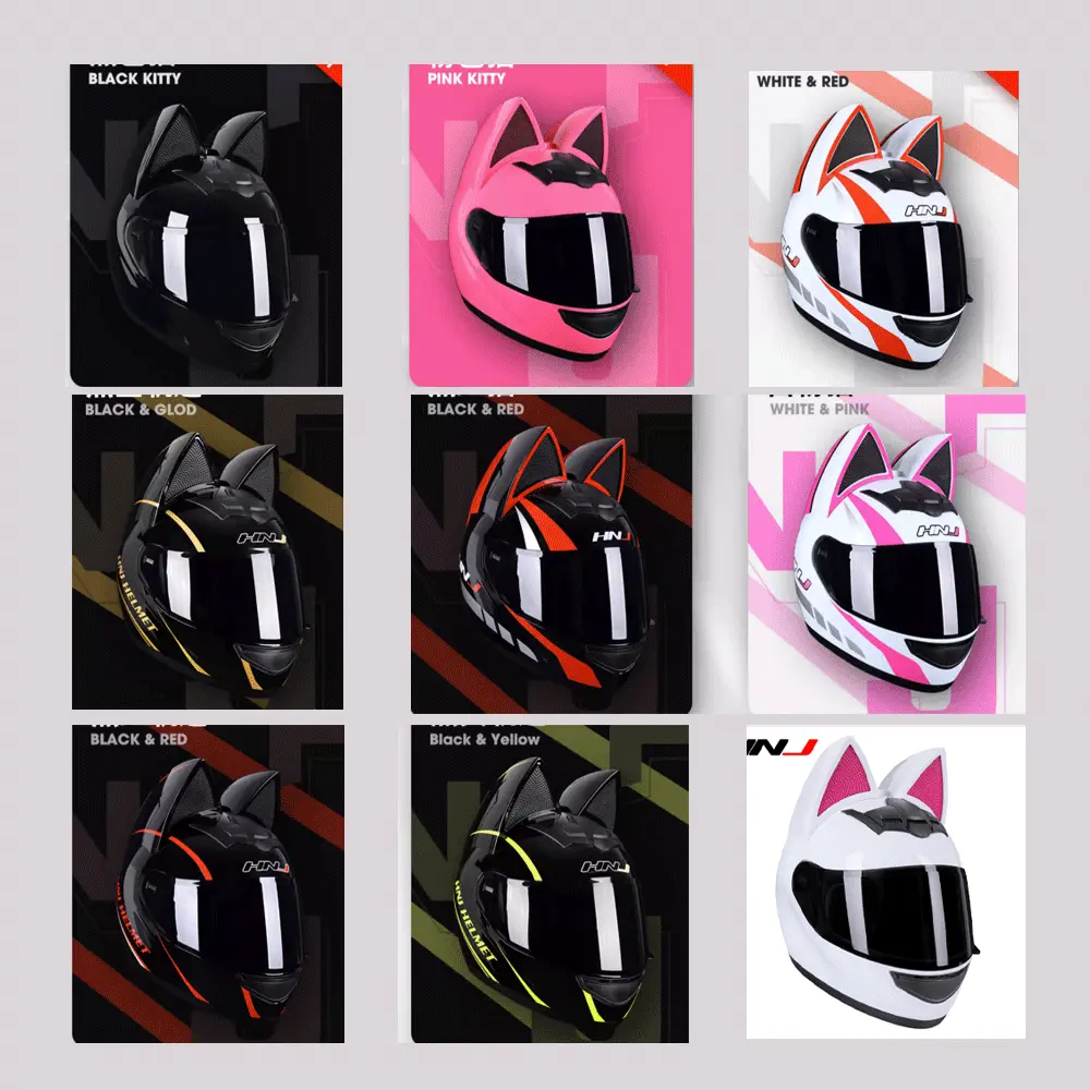 New Cat Ear Women Motorcycle Helmet Outdoor Travel Motorcycle Helmet Riding Motorcycle DOT Certified Removable Full Face Helmet