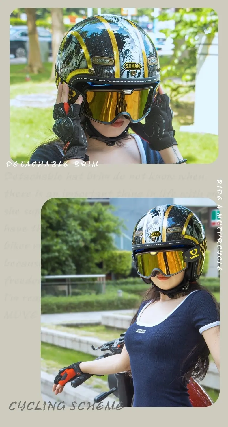 3/4 Open Face Helmets Motorcycle Carbon Fiber Casco Moto Electric Bike Pedal Helmet Motocross Cruise Riding Helmet For Men Women
