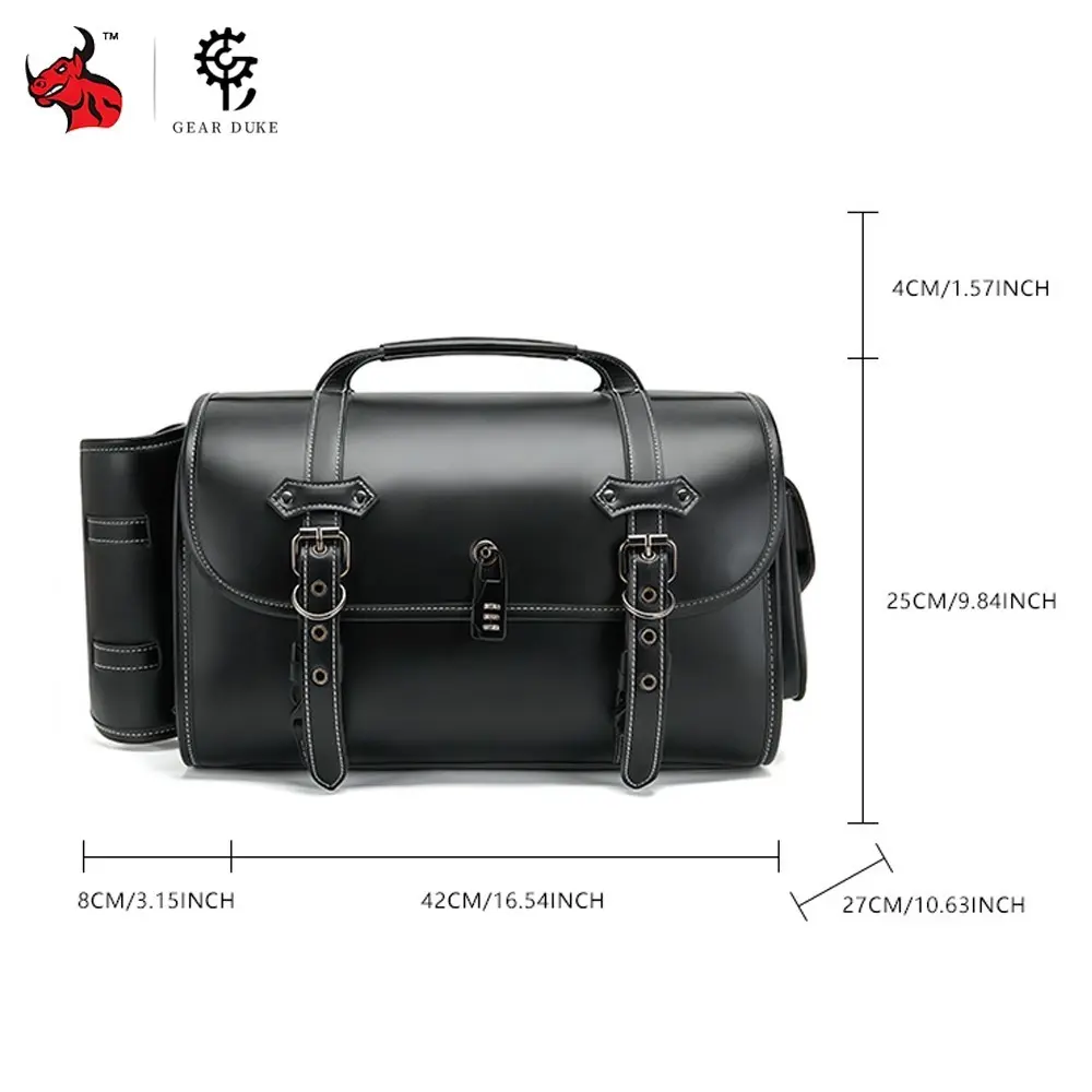 Motorcycle Saddle Bag Black PU Leather Universal Motorbike Waterproof Travel Rider Luggage Bag Helmet Storage Bag Large Capacity