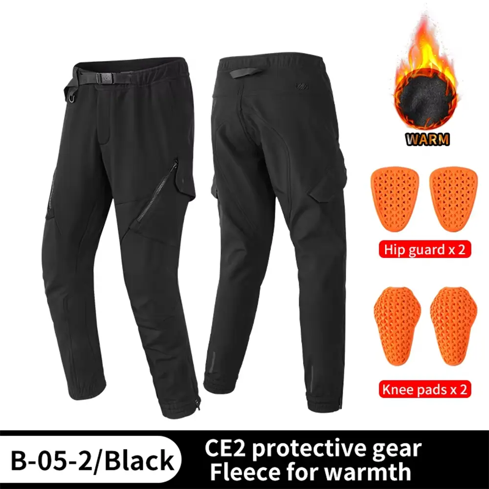 Motorcycle Riding Pants In Winter, Windproof Warm Velvet And Waterproof Ce2 Protective Gear Motorcycle Work Pants