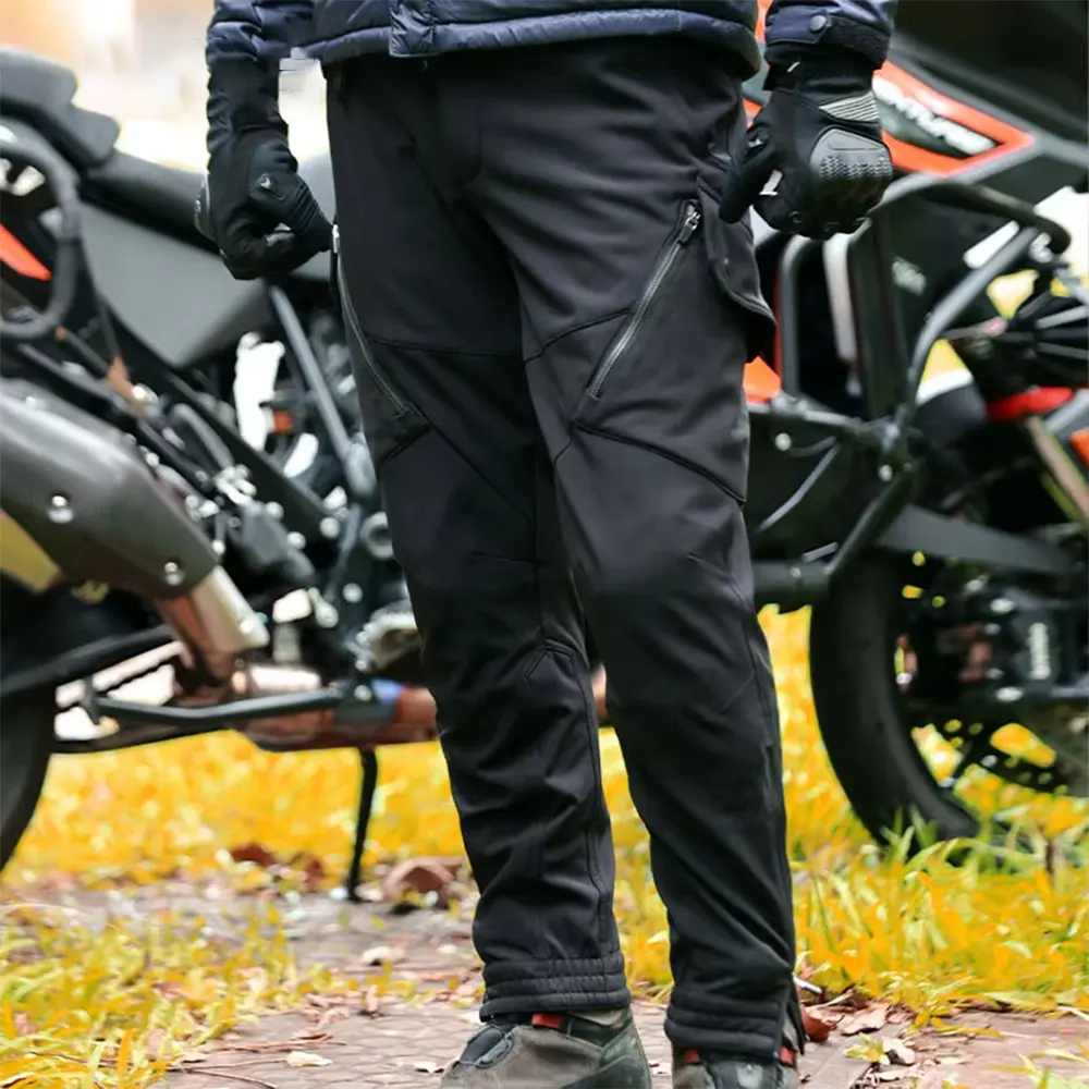 Motorcycle Riding Pants In Winter, Windproof Warm Velvet And Waterproof Ce2 Protective Gear Motorcycle Work Pants