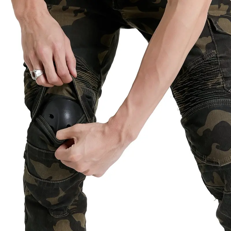 Retro Motorcycle Jeans Camouflage Stretch  Women's Motorcycle Racing Cycling Pants Fall-resistant Casual With CE Protective Gear