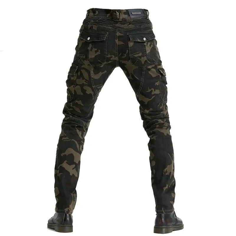 Retro Motorcycle Jeans Camouflage Stretch  Women's Motorcycle Racing Cycling Pants Fall-resistant Casual With CE Protective Gear
