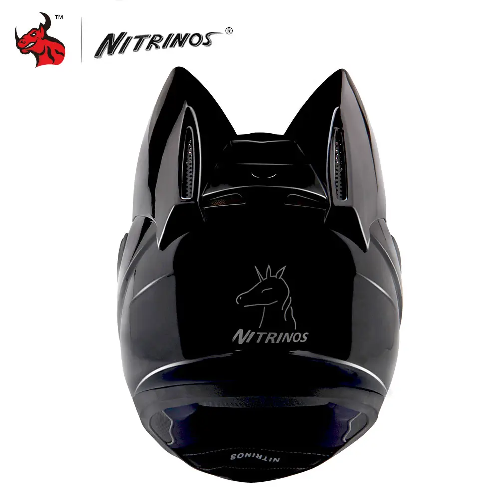 NITRINOS Motorcycle Helmet Full Face Casco Moto Breathable Motocross Helmet With Removalbe Cat Ears Streamlined Helmet For Woman