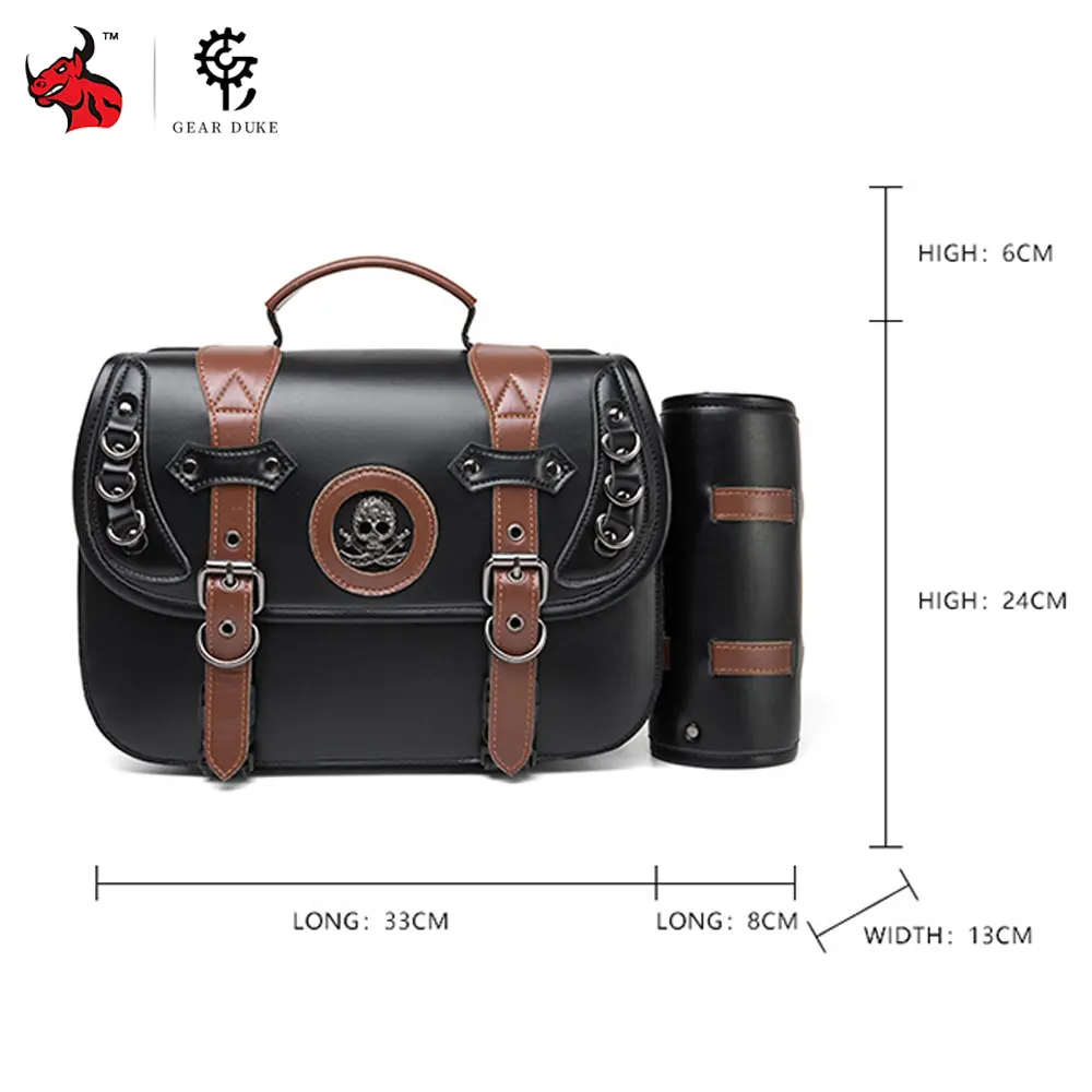 Leather Motorcycle Retro Saddlebags Universal Waterproof Motorbike Side Tool Bag Motorcycle Luggage Pouch With Cup Holder