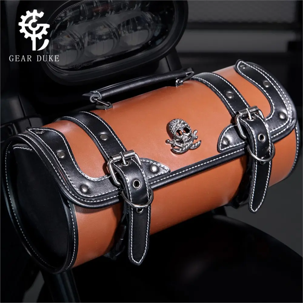 High Quality PU Leather Motorcycle Retro Saddlebags Side Bags Storage Tool Waterproof Side Bag Motorcycle Hanging Bag Universal
