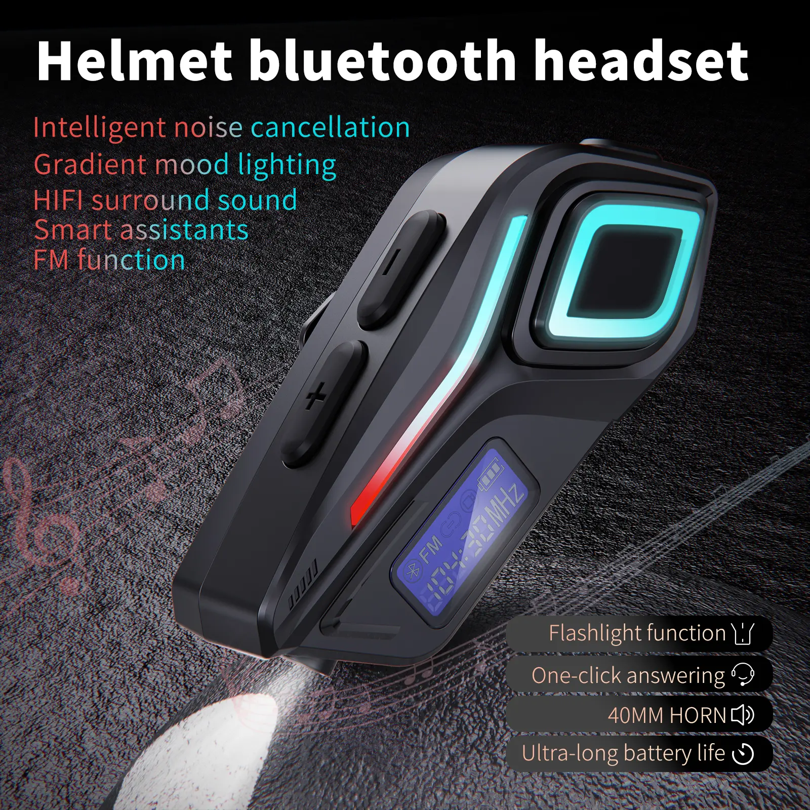 Universal Motorcycle Bluetooth Headset Dual Mic Noise Reduction Voice Control Mult Device Pairing Bluetooth Headset V5.4