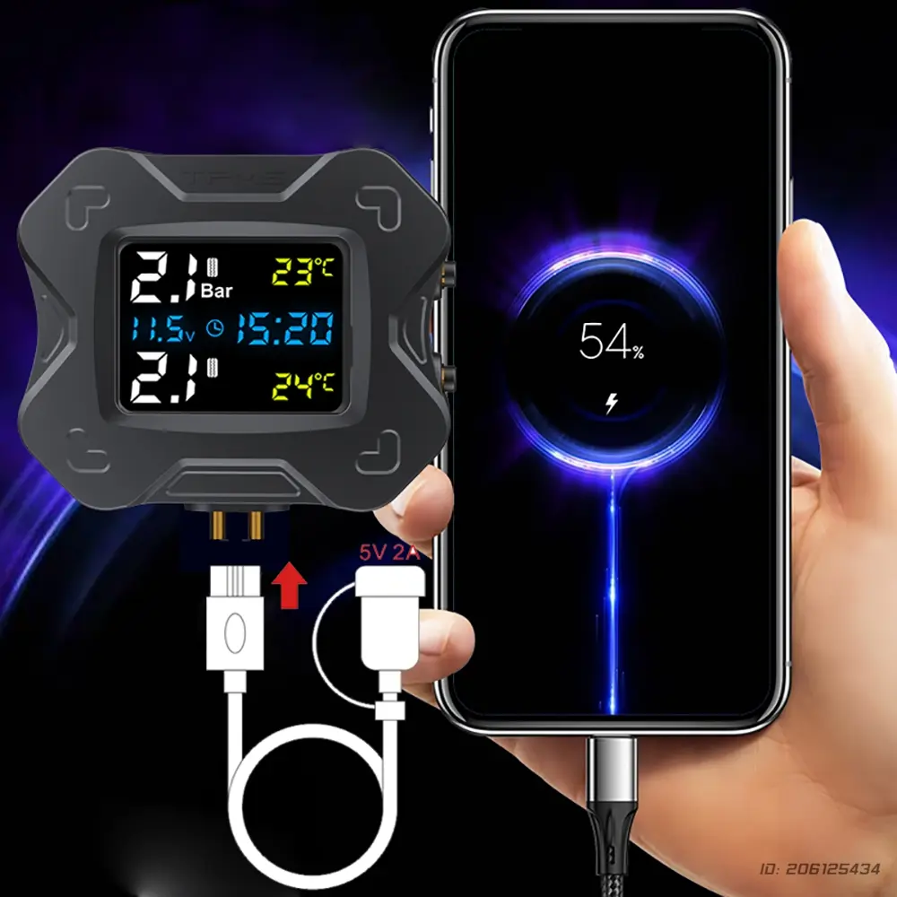 Motorcycle Solar Power Tire Pressure Monitor Real Time Tire Pressure Monitoring System Temperature Motorbike Sensor Alarm System
