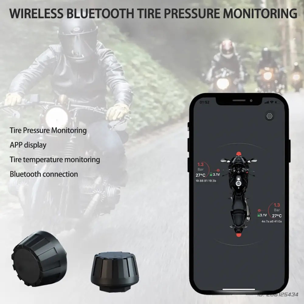 Motorcycle Solar Power Tire Pressure Monitor Real Time Tire Pressure Monitoring System Temperature Motorbike Sensor Alarm System