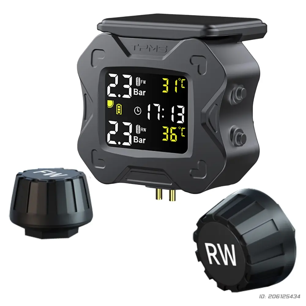 Motorcycle Solar Power Tire Pressure Monitor Real Time Tire Pressure Monitoring System Temperature Motorbike Sensor Alarm System