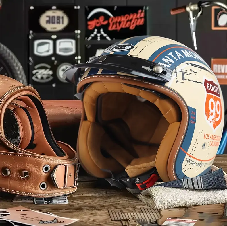 Retro Half Helmet Motorcycle Open Face Motocross 3/4 Dual Lens Half Helmet Cruise Motorbike Helmet Racing Motorcycle Accessories