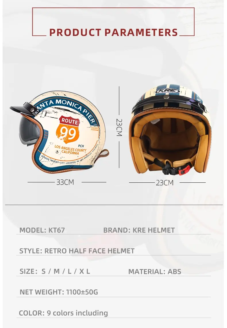 Retro Half Helmet Motorcycle Open Face Motocross 3/4 Dual Lens Half Helmet Cruise Motorbike Helmet Racing Motorcycle Accessories