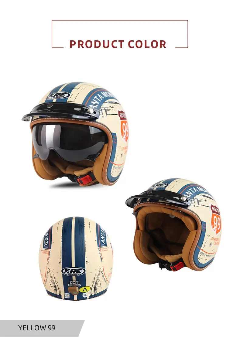 Retro Half Helmet Motorcycle Open Face Motocross 3/4 Dual Lens Half Helmet Cruise Motorbike Helmet Racing Motorcycle Accessories