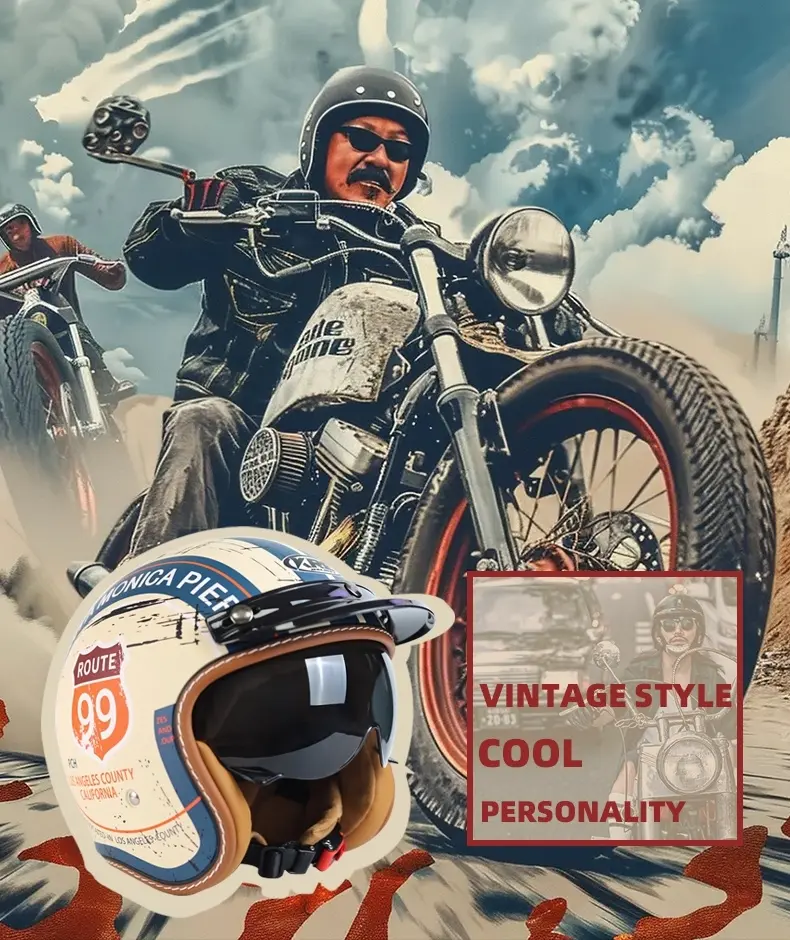 Motorcycle Helmet Half Open Face Motocross 3/4 Half Helmet Retro Moto Casco Capacete Moto Helmet Racing Safety Protective Helmet
