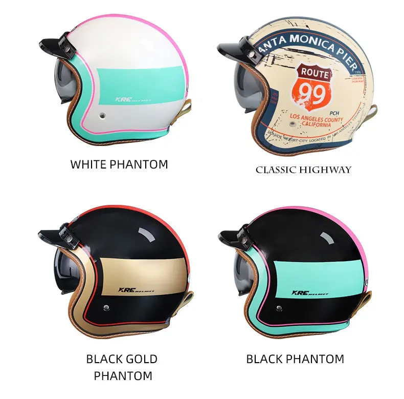 Retro Half Helmet Motorcycle Open Face Motocross 3/4 Dual Lens Half Helmet Cruise Motorbike Helmet Racing Motorcycle Accessories