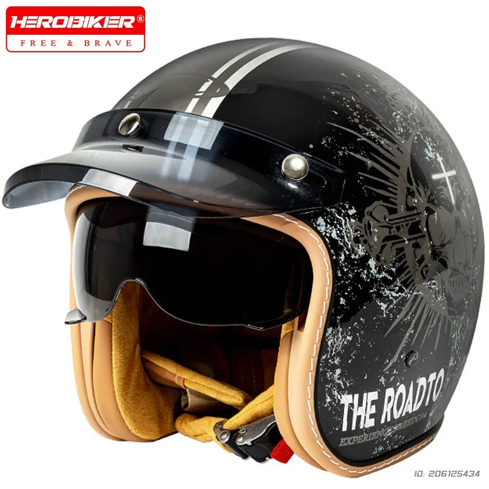 Retro Motorcycle Helmet 3/4 Open Face Helmets Casco Moto Electric Bike Pedal Helmet Motocross Cruise Riding Helmet For Men Women